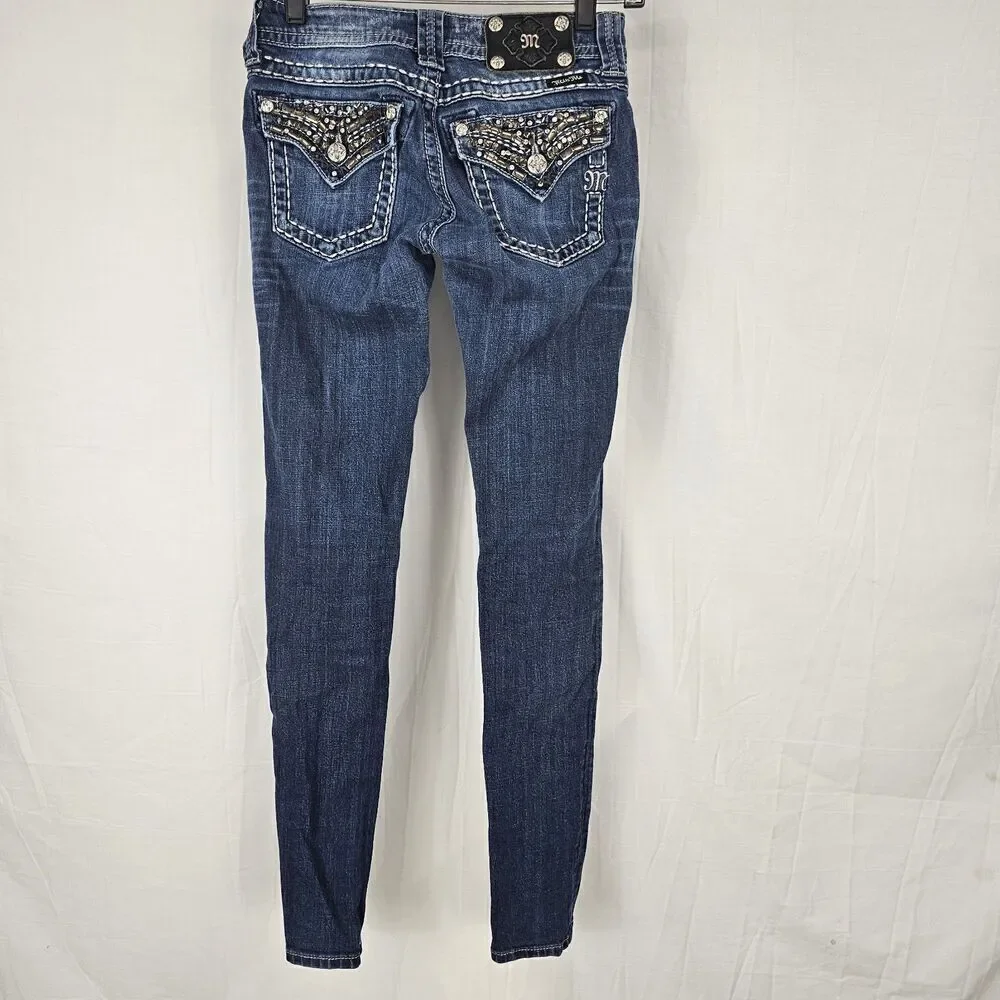 Miss Me JP548954 SKINNY  Metal Embellishments Rhinestones Thick Thread Womens 25